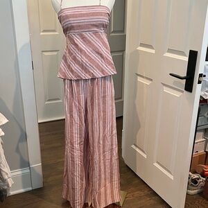 American Eagle Outfitters Pink Striped Wide Leg Jumpsuit